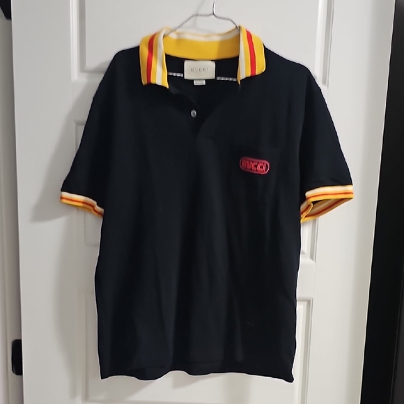 Gucci Other - Gucci Black Polo Shirt with Yellow and Red Accents